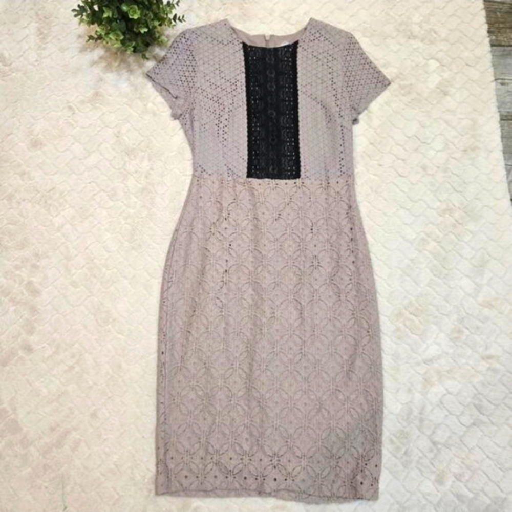 New York & Company Gray Lace Midi Dress with Black Panel